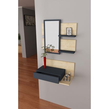Væghylde + wall spejl med en hylde MIMOZA eg/antracit
