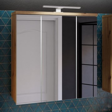 Væghængt badeværelsesskab med spejl VENOM, hvid/artisan-eg