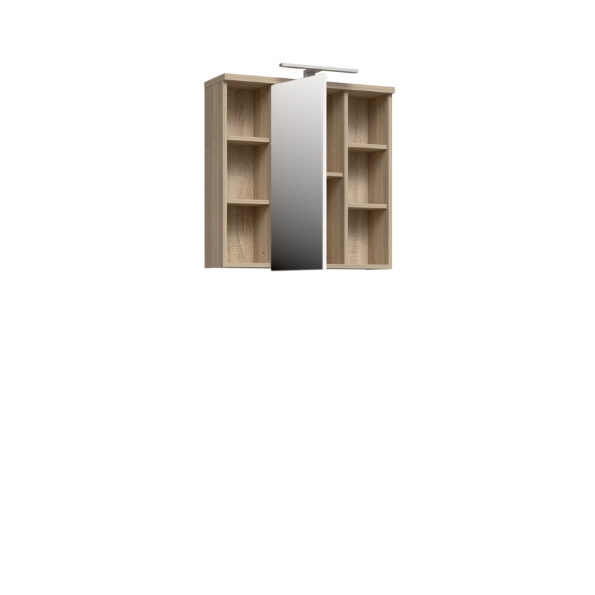 Væghængt badeværelsesskab med spejl VENOM hvid/sonoma-eg