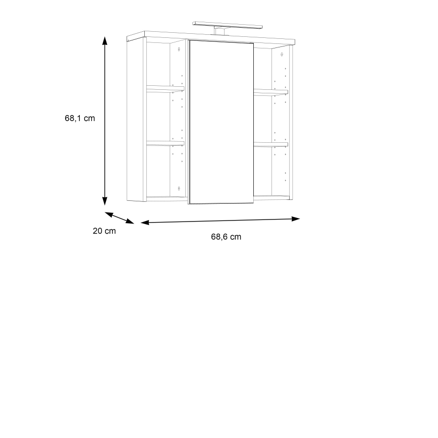 Væghængt badeværelsesskab med spejl VENOM hvid/sonoma-eg