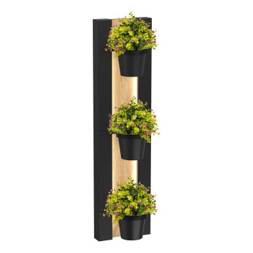 Væghængt blomsterkrukke med LED-lys SHELF 90x18 cm sort/eg