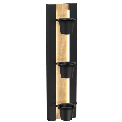 Væghængt blomsterkrukke med LED-lys SHELF 90x18 cm sort/eg