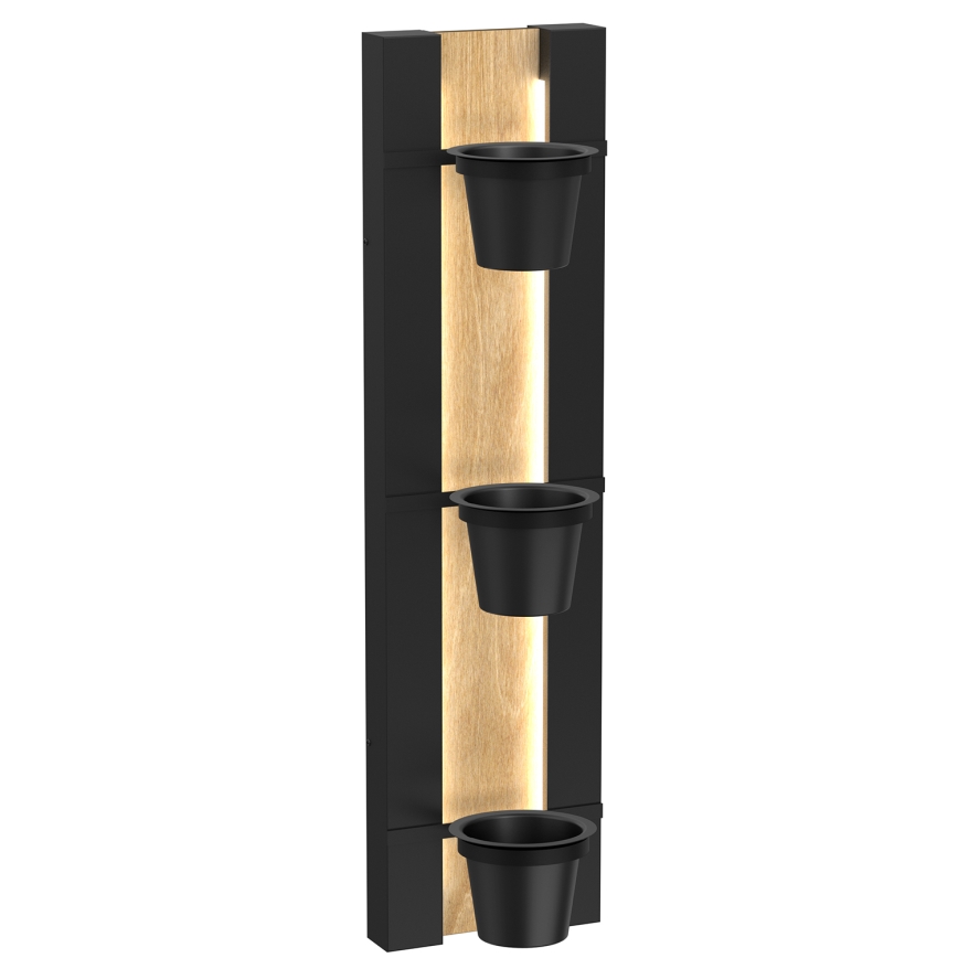 Væghængt blomsterkrukke med LED-lys SHELF 90x18 cm sort/eg