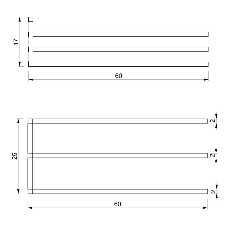 Væghængt håndklædestang 25x60 cm sort