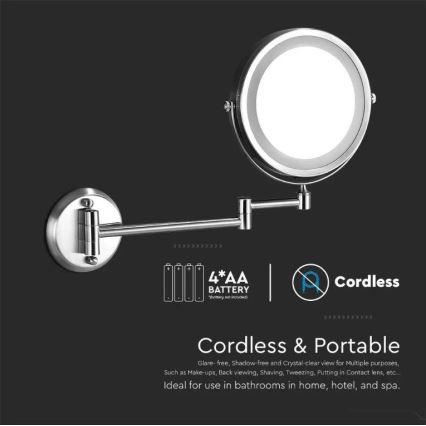 Væghængt LED kosmetikspejl LED/3W/6V 4xAA IP44