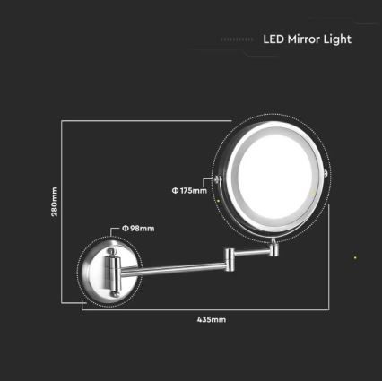 Væghængt LED kosmetikspejl LED/3W/6V 4xAA IP44
