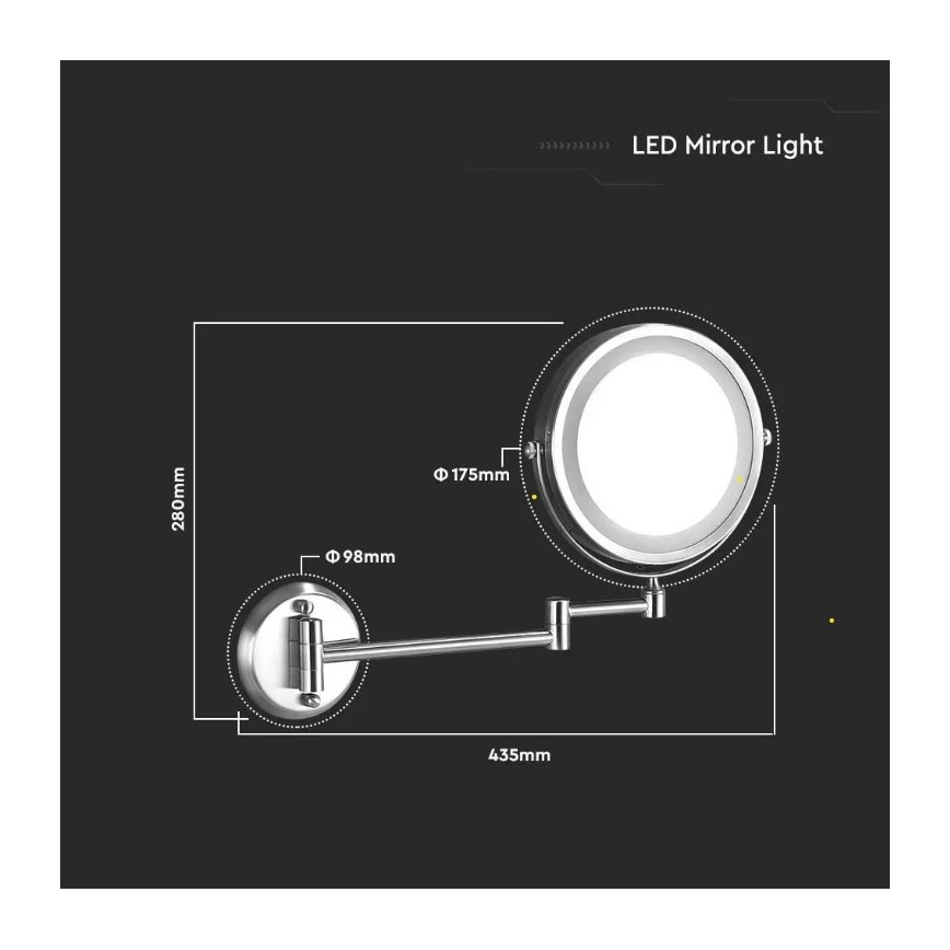 Væghængt LED kosmetikspejl LED/3W/6V 4xAA IP44