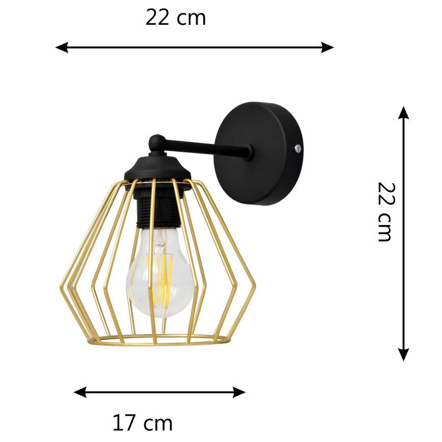 Væglampe AGAT 1xE27/15W/230V gylden/sort