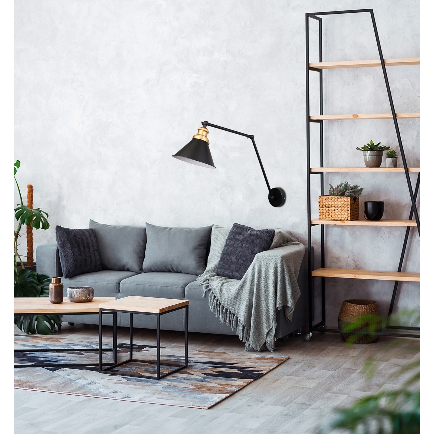 Væglampe FUNDO 1xE27/40W/230V sort/gylden