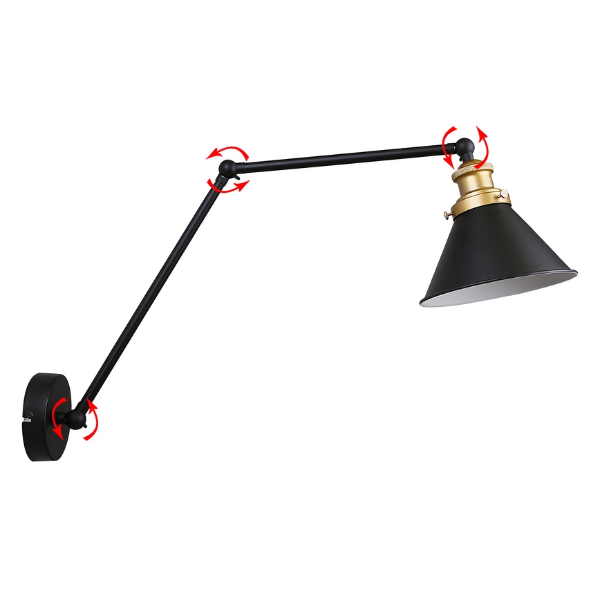 Væglampe FUNDO 1xE27/40W/230V sort/gylden