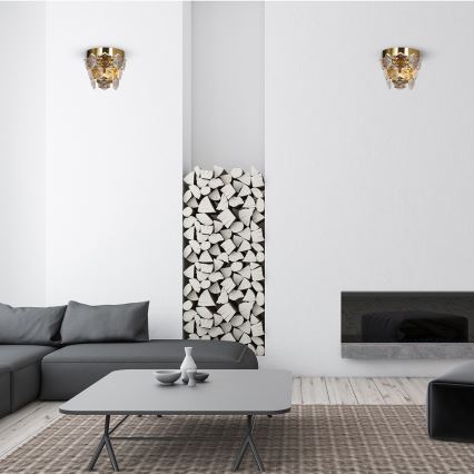 Væglampe i krystal GRACE 2xE14/40W/230V guldfarvet
