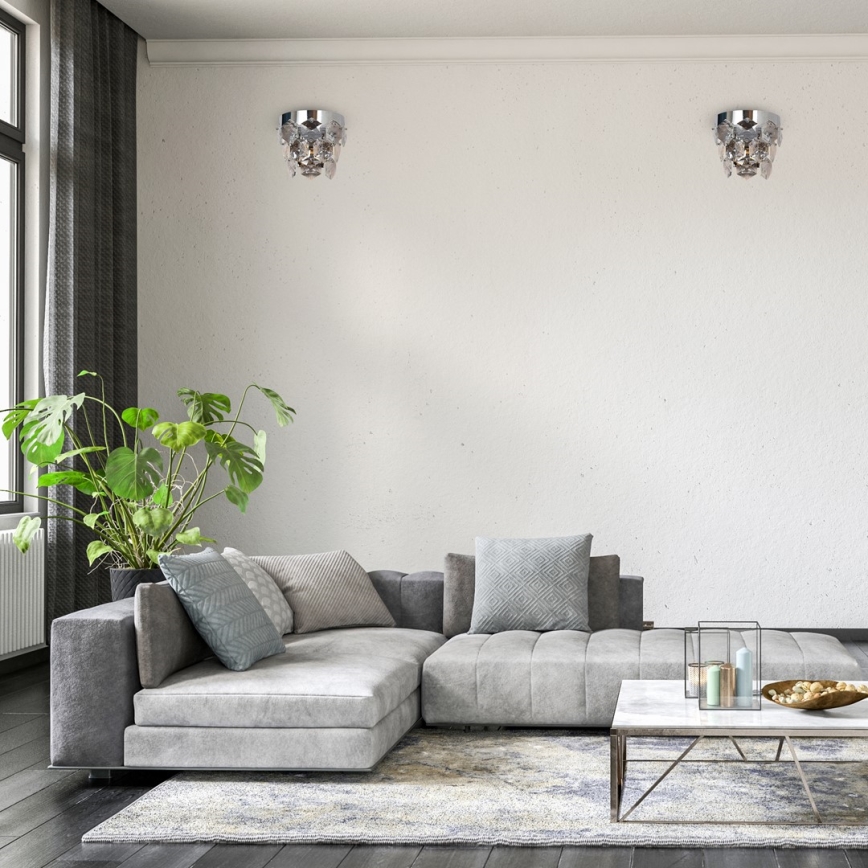 Væglampe i krystal GRACE 2xE14/40W/230V skinnende krom