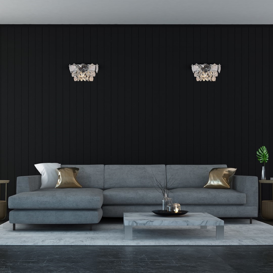 Væglampe i krystal SELENA 2xE14/40W/230V skinnende krom