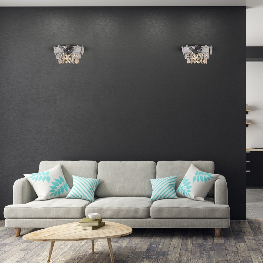 Væglampe i krystal SELENA 2xE14/40W/230V skinnende krom