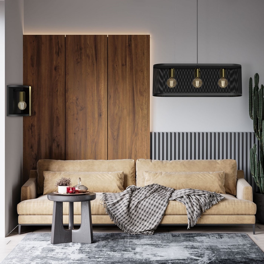 Væglampe KAGA 1xE27/60W/230V sort/gylden