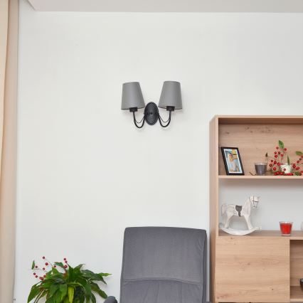 Væglampe MALBO 2xE27/15W/230V grå/sort