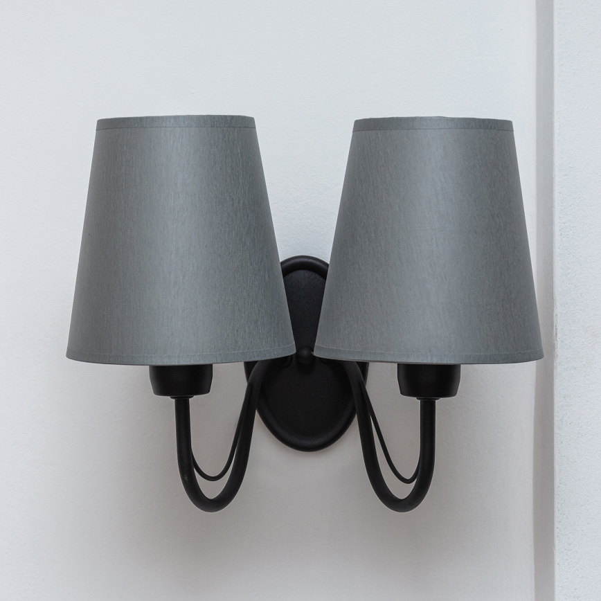 Væglampe MALBO 2xE27/15W/230V grå/sort