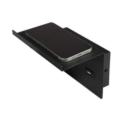 Væglampe med spotlight, hylde og USB-oplader 1xG9/35W/230V sort/guld