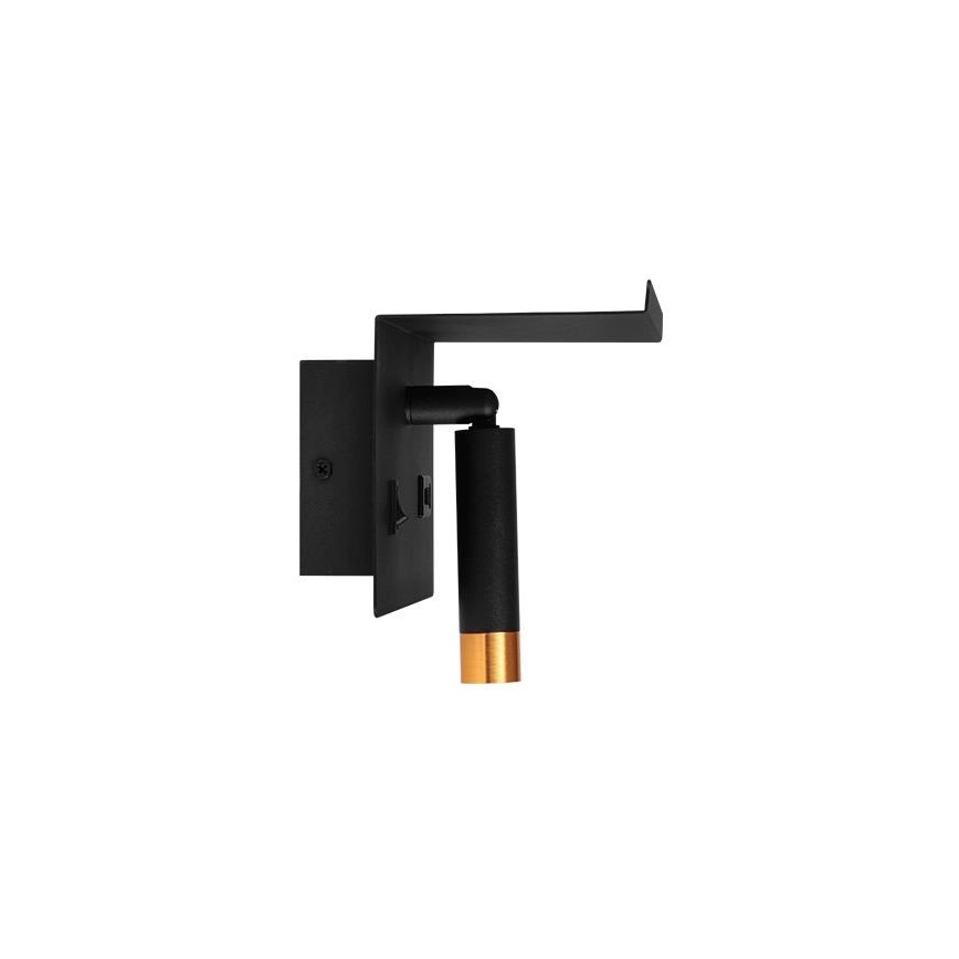 Væglampe med spotlight, hylde og USB-oplader 1xG9/35W/230V sort/guld
