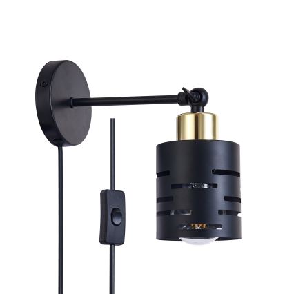 Væglampe med spot og afbryder ELEN 1xE27/35W/230V, sort/guld