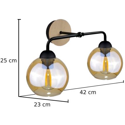 Væglampe MELLE WOOD 2xE27/60W/230V