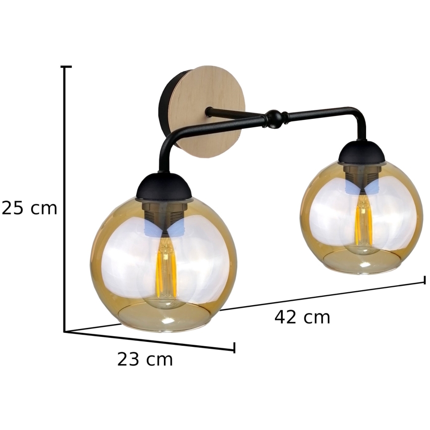 Væglampe MELLE WOOD 2xE27/60W/230V