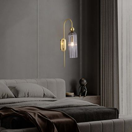 Væglampe PIEGA 1xE14/40W/230V messing/røgfarvet sort