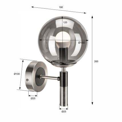 Væglampe ROLLO 1xE14/5W/230V mat krom/røget