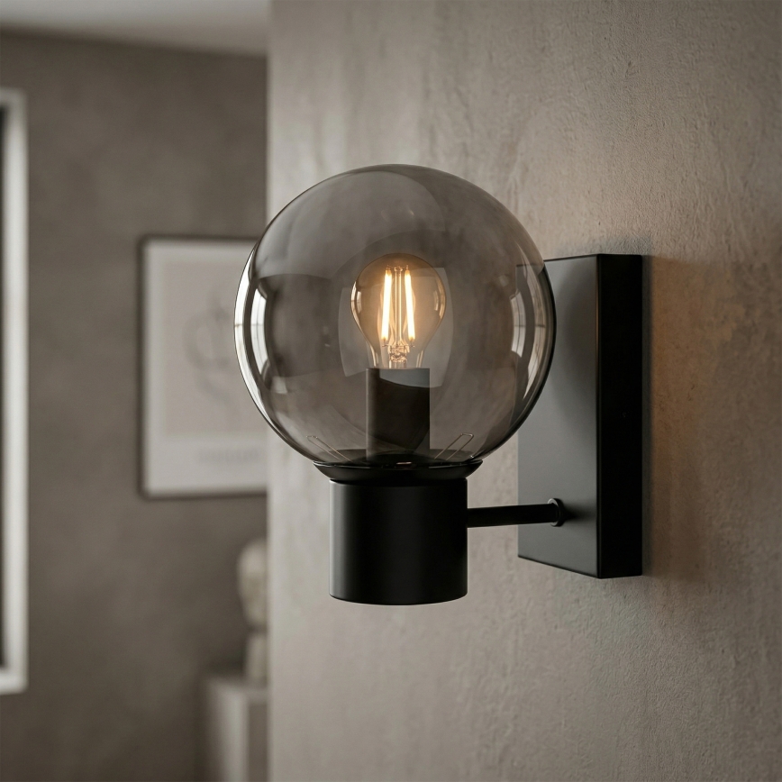 Væglampe SFERIO 1xE14/5W/230V sort/røgfarvet sort