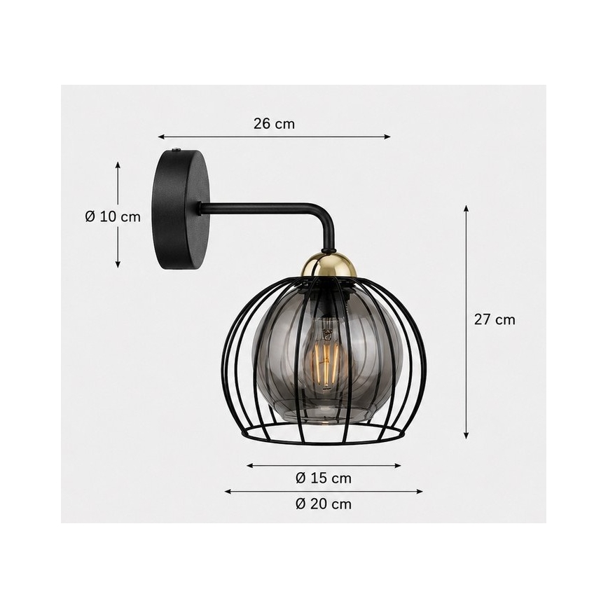 Væglampe SOLO BLACK 1xE27/60W/230V sort/gylden