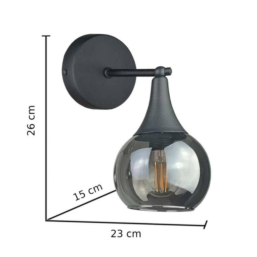 Væglampe STAR 1xE27/60W/230V sort/røget sort