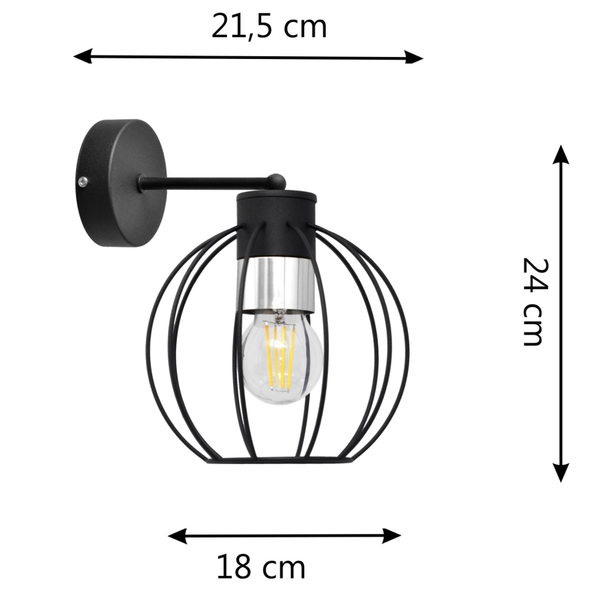Væglampe STARLIGHT 1xE27/15W/230V sort/sølvfarvet