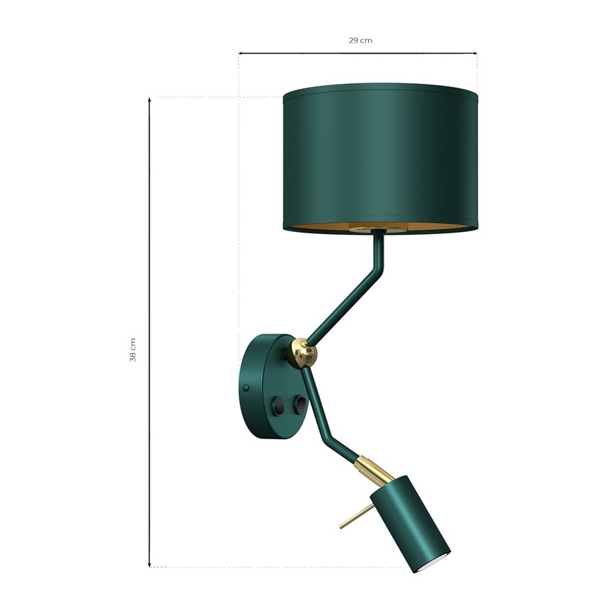 Væglampe VERDE 1xE27/60W/230V + 1xGU10-MR11/7W grøn
