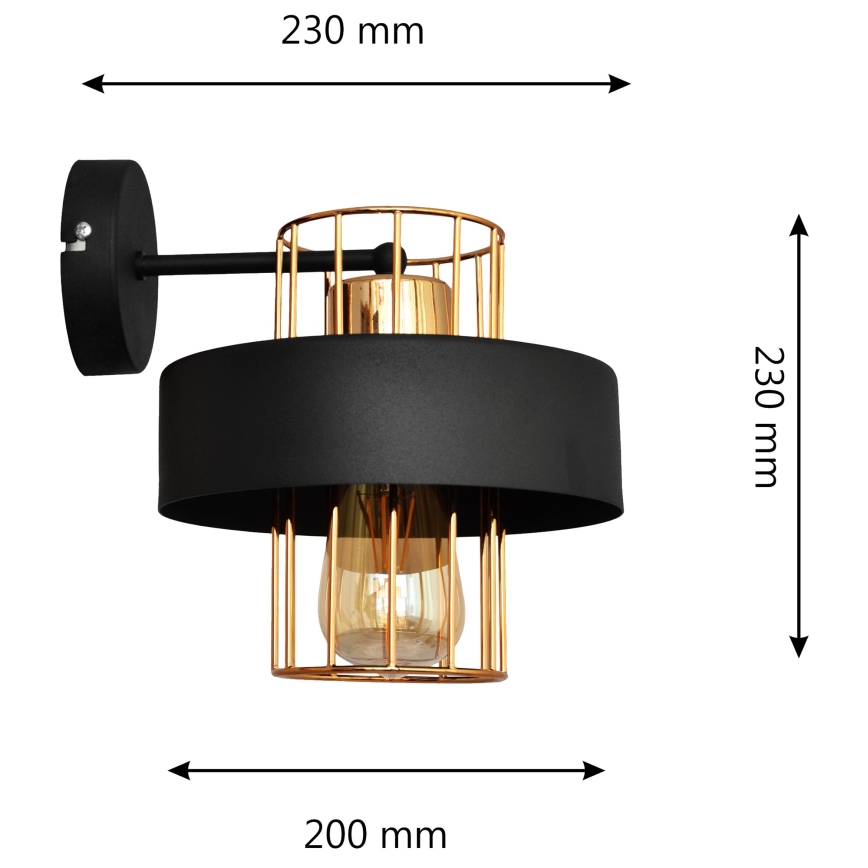 Væglampe VOLTA 1xE27/15W/230V 23 cm sort/gylden