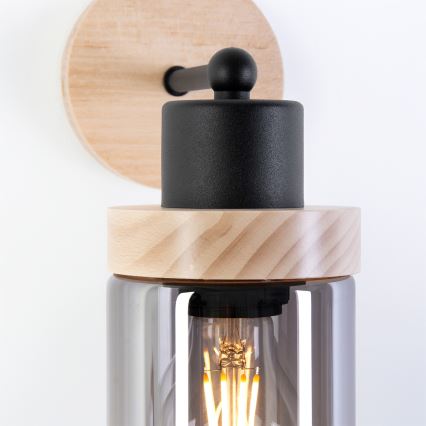 Væglampe WOODNEST 1xE27/15W/230V fyrretræ/røget sort