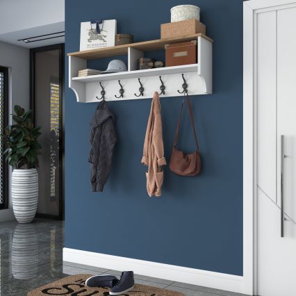 Vægmonteret knagerække RANI 120x37x22 cm hvid/beige