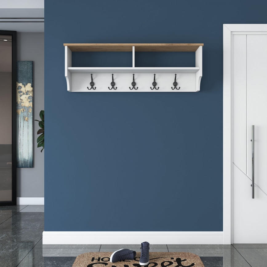 Vægmonteret knagerække RANI 120x37x22 cm hvid/beige