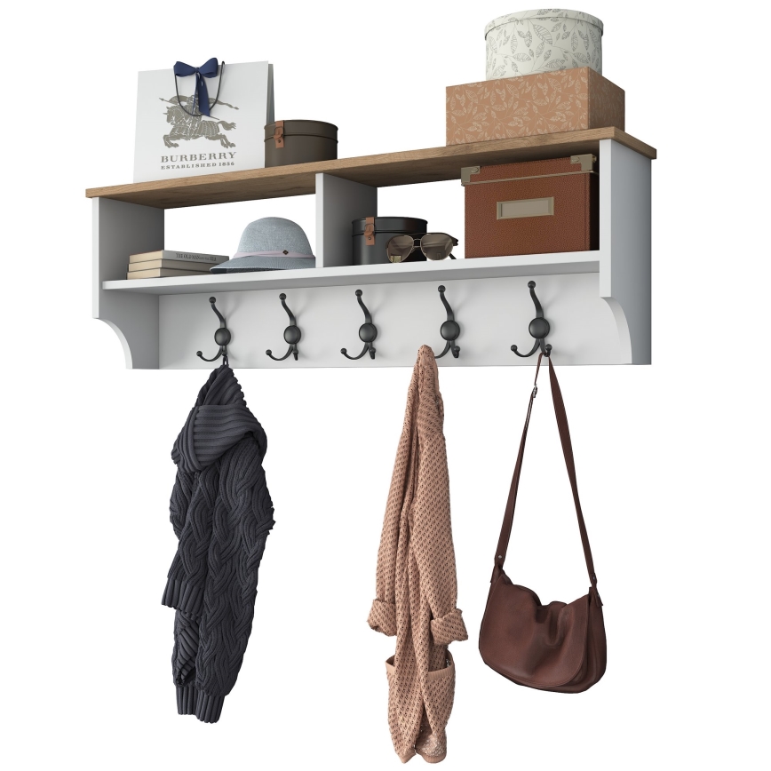 Vægmonteret knagerække RANI 120x37x22 cm hvid/beige
