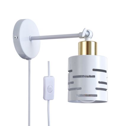 Vægmonteret spotlampe med afbryder ELEN 1xE27/35W/230V hvid/guld