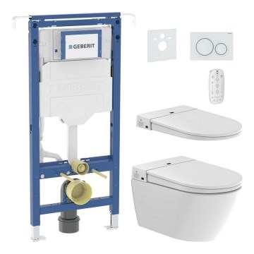 Vægmonteret toilet med bidet TISVILDELEJE 1600W/230V + toiletsæde SoftClose + skylleknap SIGMA + indbygningsmodul + isoleringsmåtte + fjernbetjening