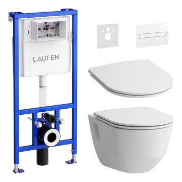 Vægmonteret toilet PRO + toiletbræt SoftClose PRO + skylleknap DUAL LIS + indbygningsmodul + isoleringsmåtte