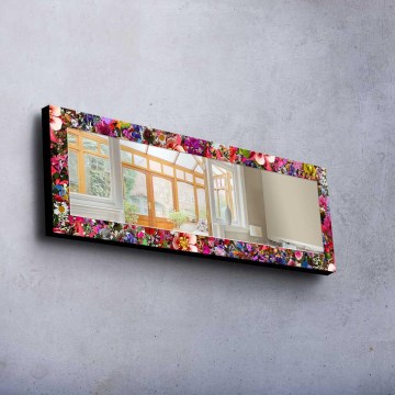Vægspejl 120x40 cm fyrretræ/blomster
