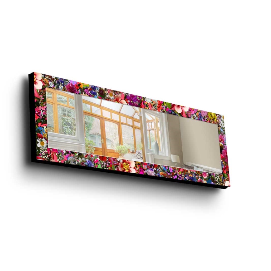 Vægspejl 120x40 cm fyrretræ/blomster