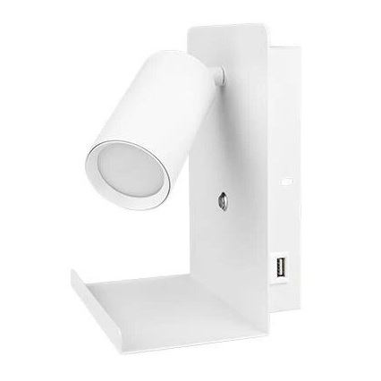 Vægspot med hylde og USB oplader 1xGU10/35W/230V hvid