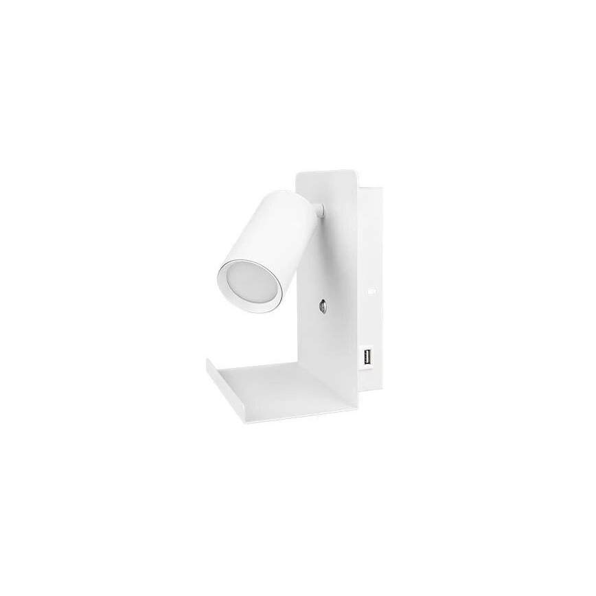 Vægspot med hylde og USB oplader 1xGU10/35W/230V hvid