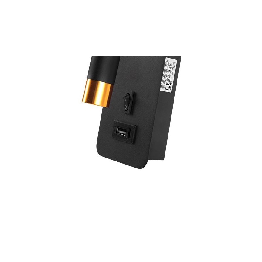 Vægspot med USB-oplader 1xG9/35W/230V sort/guldfarvet