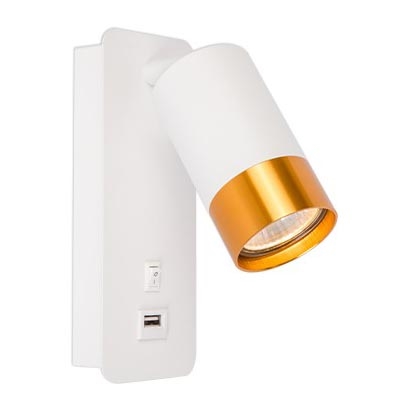 Vægspot med USB-oplader 1xGU10/35W/230V hvid/guldfarvet