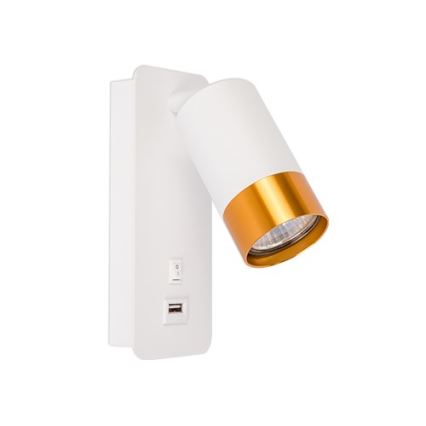 Vægspot med USB-oplader 1xGU10/35W/230V hvid/guldfarvet