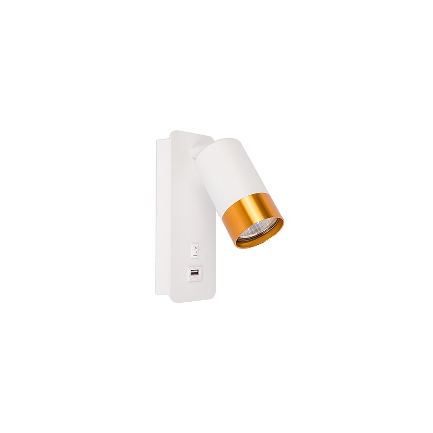 Vægspot med USB-oplader 1xGU10/35W/230V hvid/guldfarvet