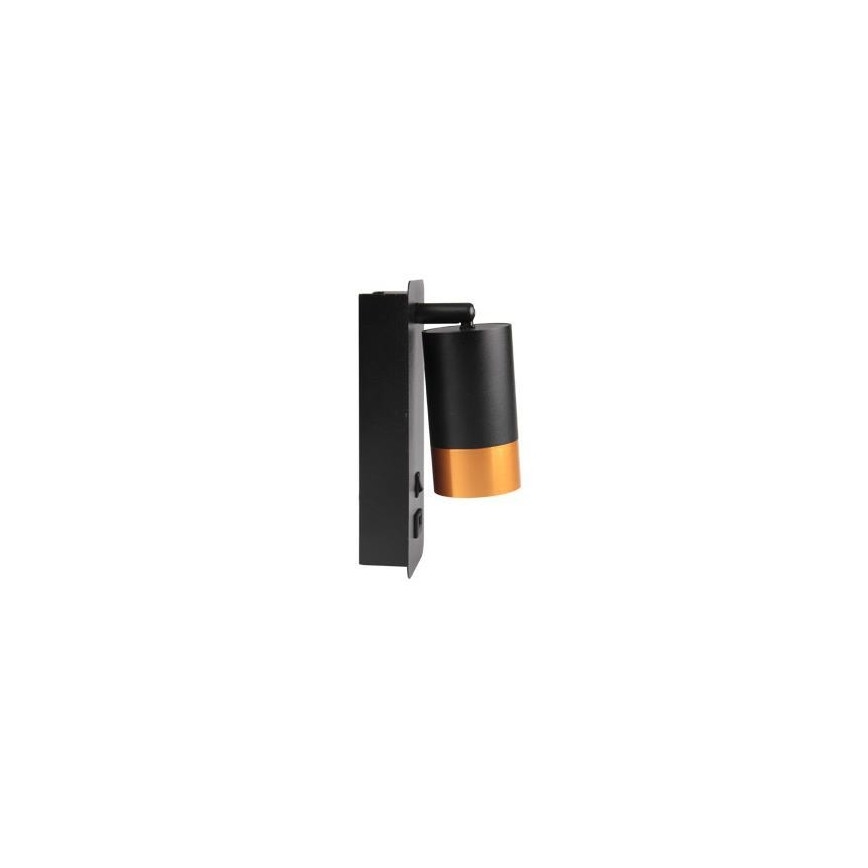 Vægspot med USB-oplader 1xGU10/35W/230V sort/guldfarvet